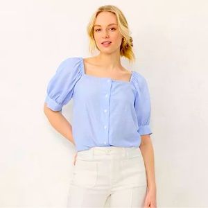 Lauren Conrad blue pinstripe puff sleeve blouse